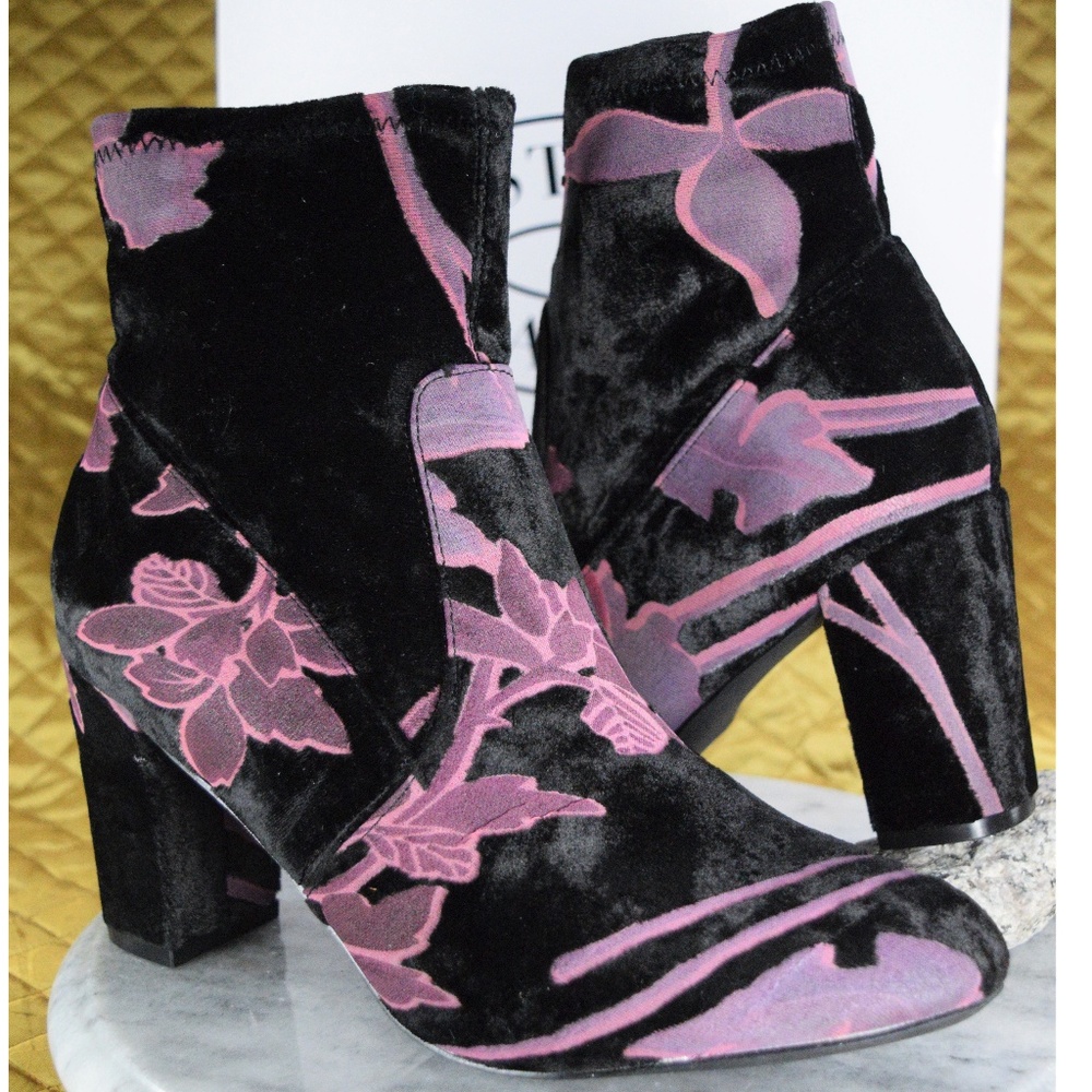 NEW Steve Madden Size 8/10 Velvet Floral Boots - Picture 3 of 8